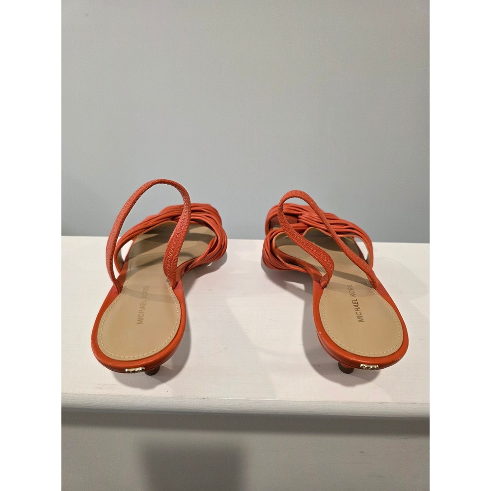 Women's sz 6 M Michael Kors Alessia Kitten Sandals Orange Leather Slingback - Picture 9 of 9